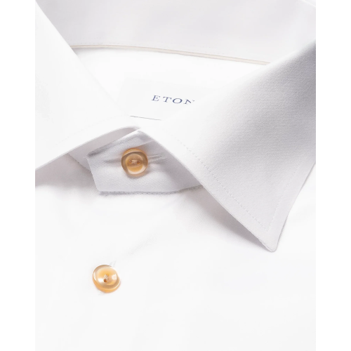 Eton Slim Fit - White Solid Signature Twill Beige Effect Shirt