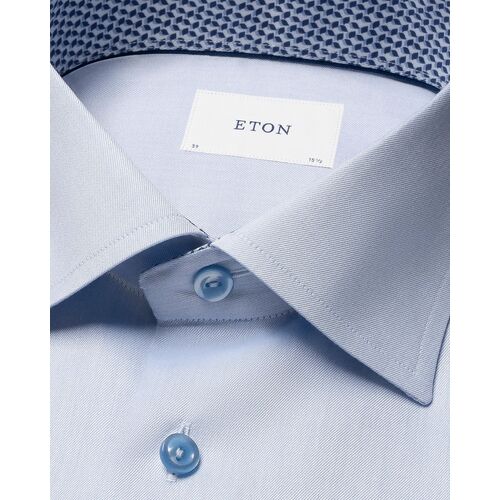 Eton Contemporary Fit - Light Blue Solid Signature Twill Geometric Effect Shirt