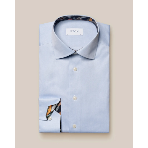 Eton Contemporary Fit - Mid blue signature twill - Floral print details