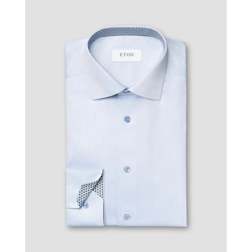 Eton Slim Fit - Light Blue Geometric Effect Signature Twill Shirt