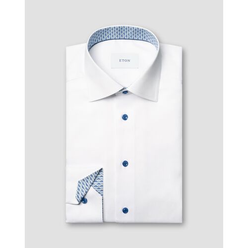 Eton Contemporary Fit - White Floral Effect Signature Twill Shirt